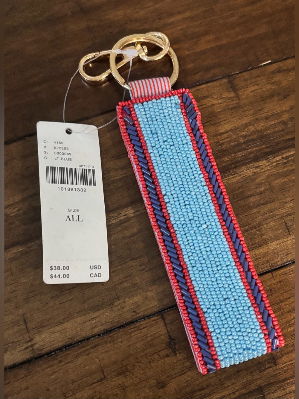 Anthropologie Beaded Game Day Bag Charm Keychain Light Blue Multi-Color NWT - Picture 2 of 3